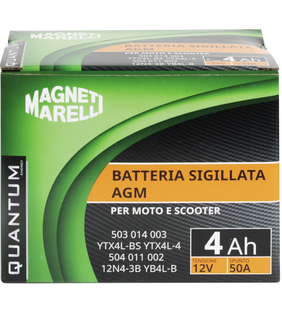 MAGNETI MARELLI BATTERIA MOTO E SCOOTER 4AH 12V 50A TECNOLOGIA AGM SIGILLATA POLO POSITIVO DESTRO